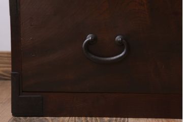 アンティーク家具　前面欅・側面栗材　大正期　結霜ガラス入りアンティークローボード(収納棚)