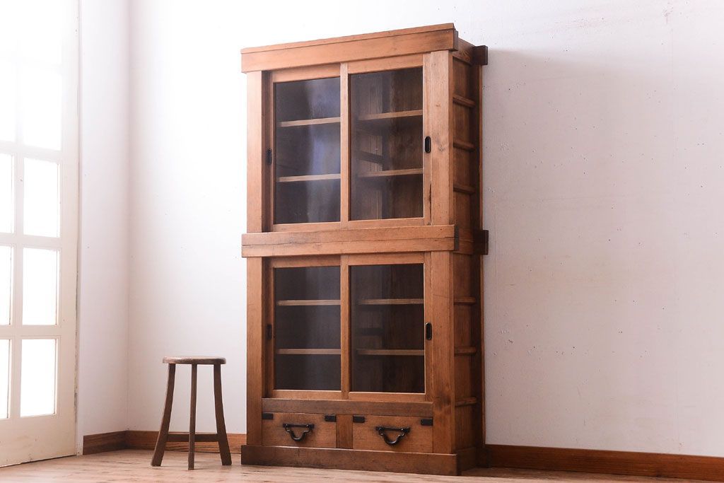 アンティーク家具　古民具・骨董　三尺　木味が美しい重ね収納棚(水屋箪笥)