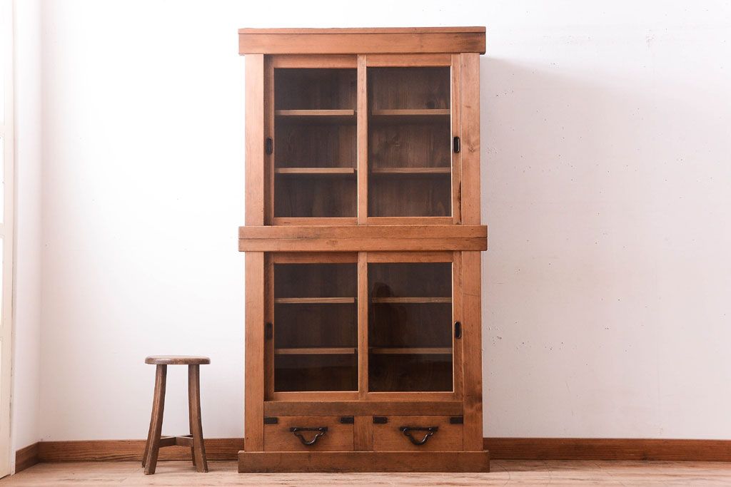 アンティーク家具　古民具・骨董　三尺　木味が美しい重ね収納棚(水屋箪笥)