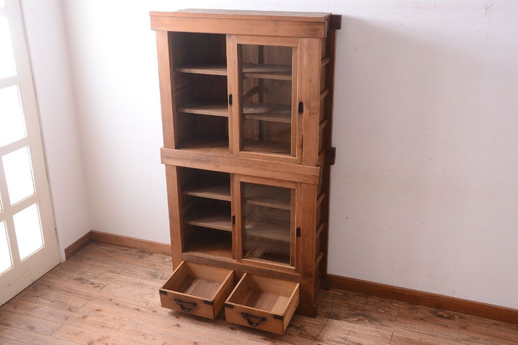 アンティーク家具　古民具・骨董　三尺　木味が美しい重ね収納棚(水屋箪笥)