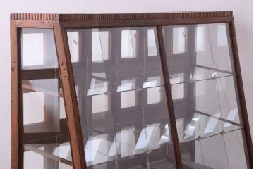 レトロ家具　古い商店の昭和レトロな引き出し付きガラスケース(陳列ケース・マス目棚)