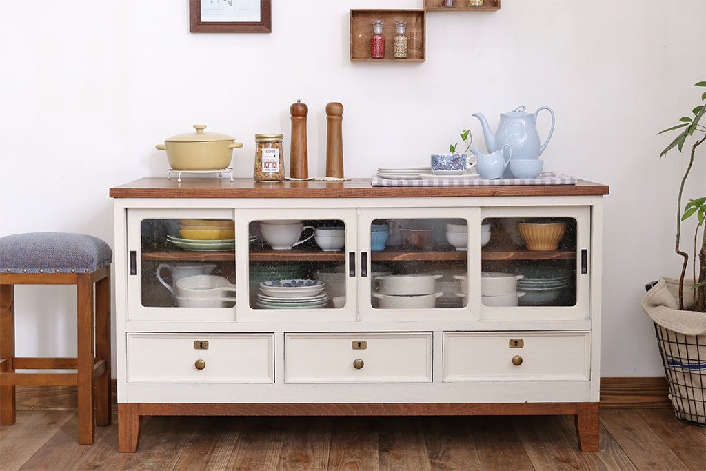 アンティーク家具　気泡ガラス入り!アンティークペイントローボード