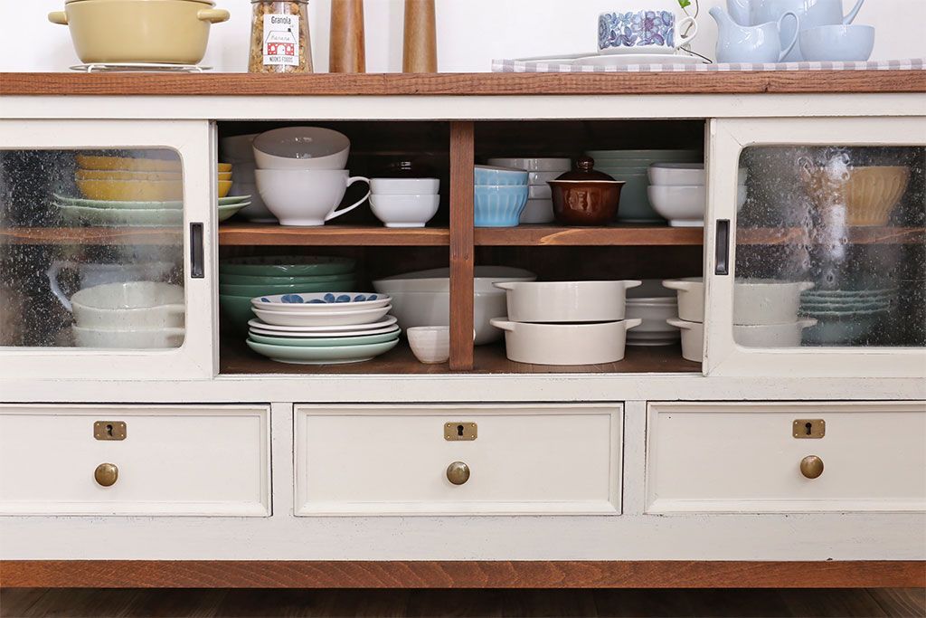 アンティーク家具　気泡ガラス入り!アンティークペイントローボード