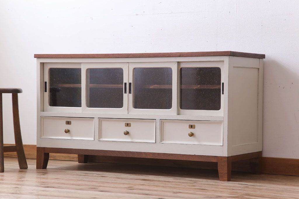 アンティーク家具　気泡ガラス入り!アンティークペイントローボード