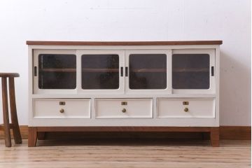 アンティーク家具　気泡ガラス入り!アンティークペイントローボード