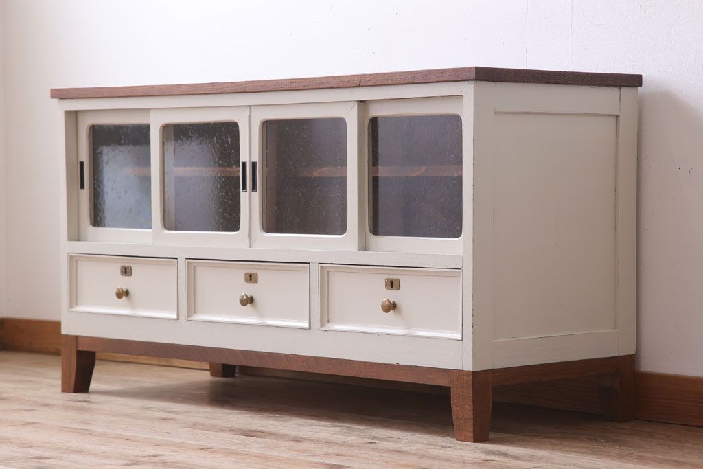 アンティーク家具　気泡ガラス入り!アンティークペイントローボード