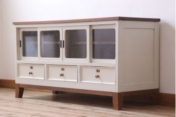 アンティーク家具　気泡ガラス入り!アンティークペイントローボード