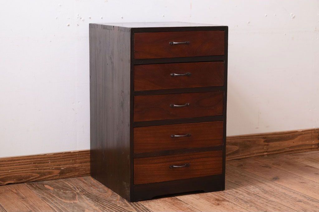 レトロ家具　昭和レトロ　古い木製のアンティーク5杯小引き出し(2)