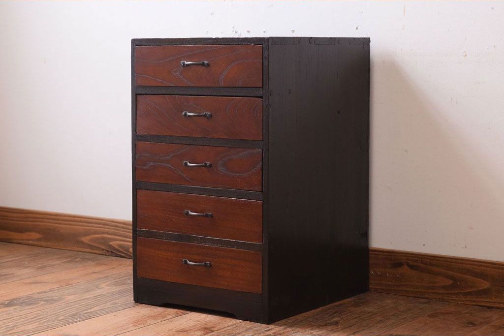 レトロ家具　昭和レトロ　古い木製のアンティーク5杯小引き出し(2)