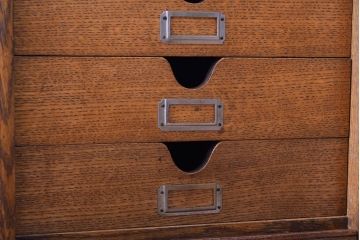 レトロ家具　扉付き!古いナラ材製の昭和レトロなアンティーク小引き出し