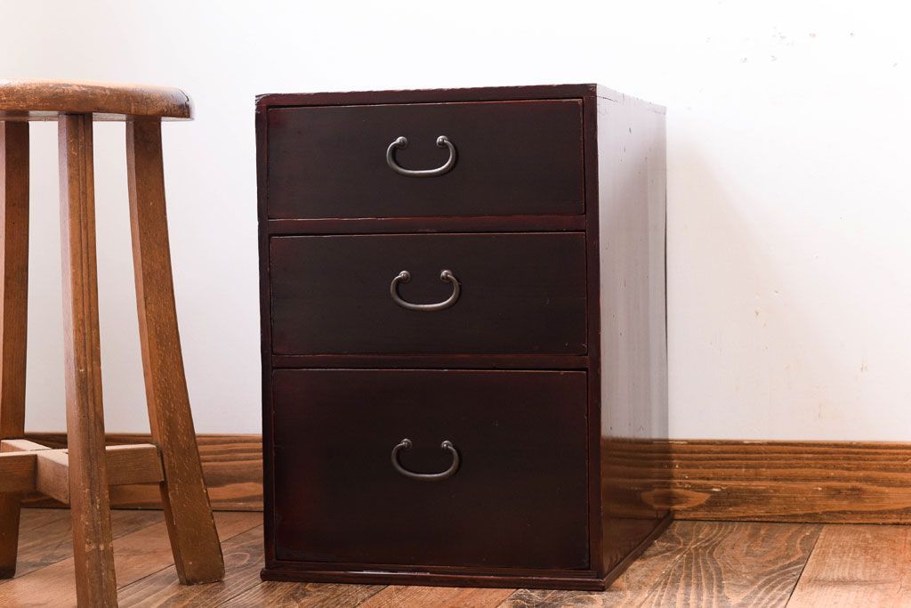 アンティーク家具　大正・昭和期　古い木製のアンティーク小引き出し