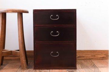 アンティーク家具　大正・昭和期　古い木製のアンティーク小引き出し