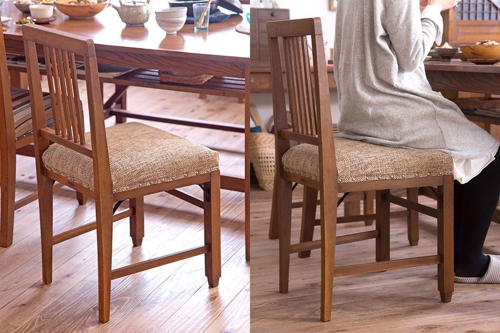 アンティーク家具　クッション座面　オーク材製のシンプルなアンティークチェア