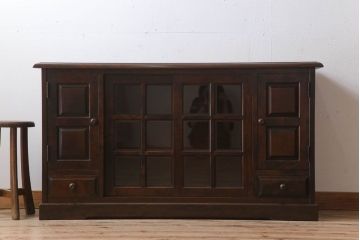 中古　北海道民芸家具　サイドボード(引き戸)(定価約29万円)