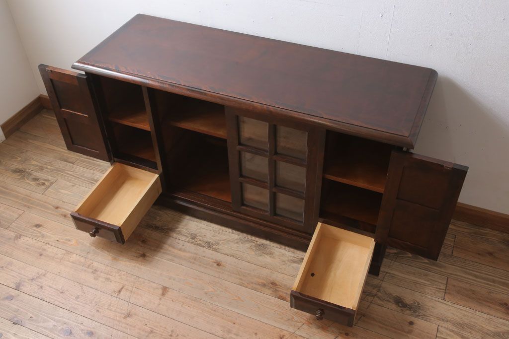 中古　北海道民芸家具　サイドボード(引き戸)(定価約29万円)