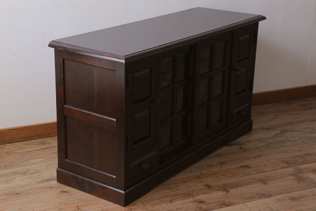 中古　北海道民芸家具　サイドボード(引き戸)(定価約29万円)