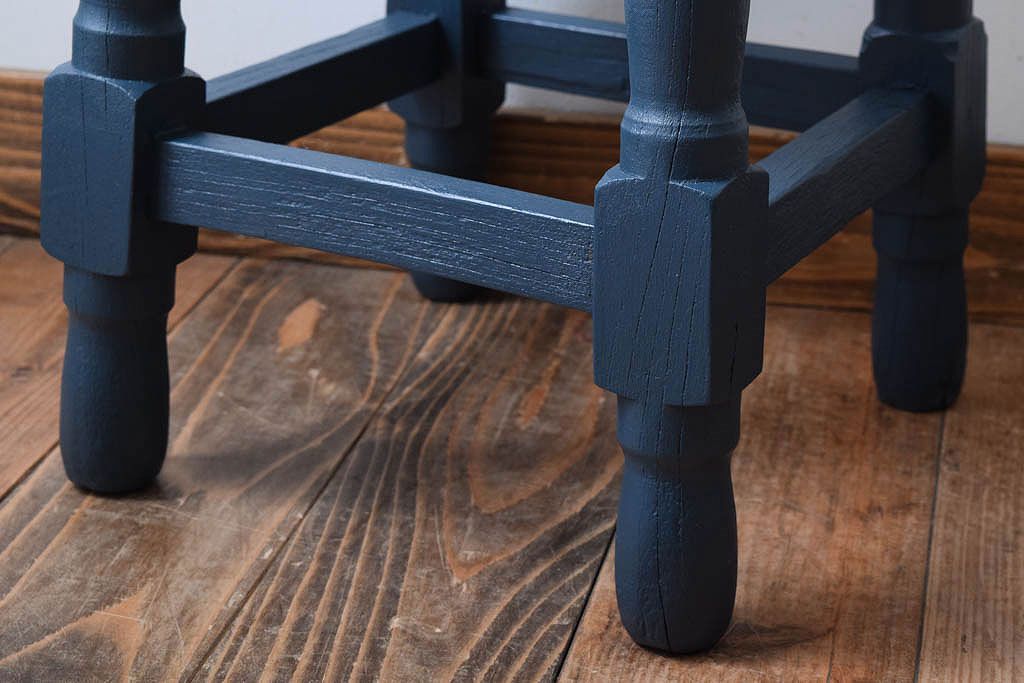 アンティーク家具　アンティークリネン座面!古い木製のクッション座面角スツール