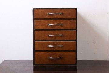 レトロ家具　昭和レトロ　古い木製のアンティーク5杯小引き出し(1)
