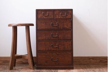 レトロ家具　昭和レトロ　古い木製のアンティーク6杯小引き出し(2)