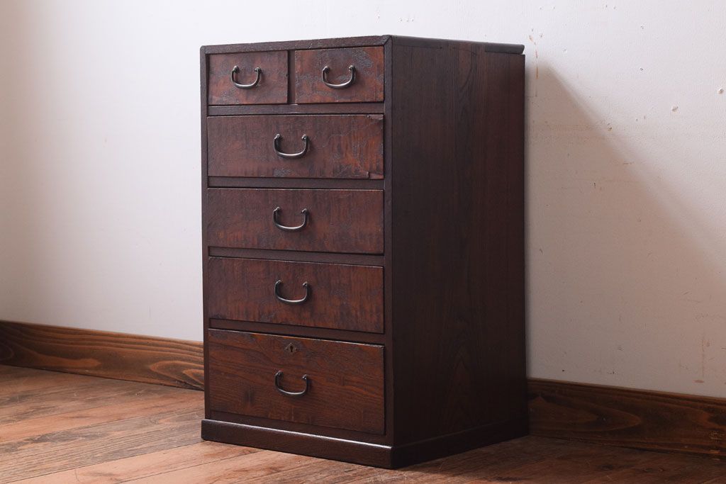 レトロ家具　昭和レトロ　古い木製のアンティーク6杯小引き出し(2)