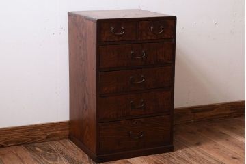 レトロ家具　昭和レトロ　古い木製のアンティーク6杯小引き出し(2)