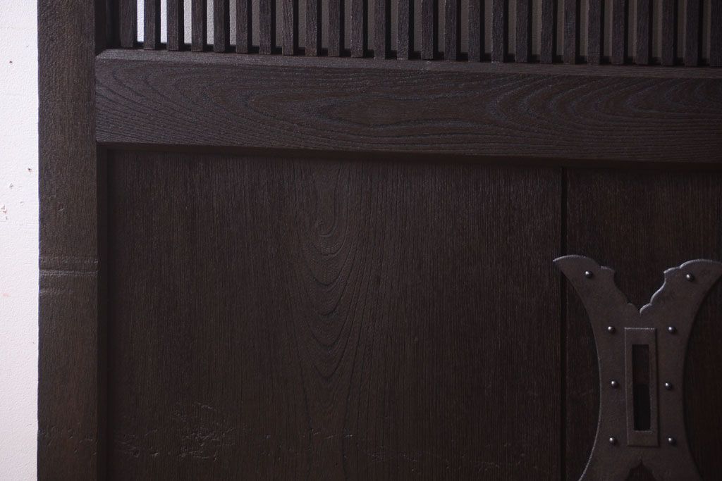 明治大正期　古民具・骨董　総欅材　ガラス入り!アンティーク蔵戸(玄関戸)