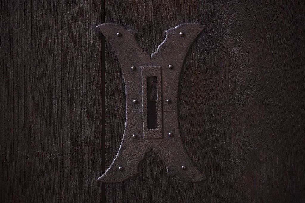 明治大正期　古民具・骨董　総欅材　ガラス入り!アンティーク蔵戸(玄関戸)