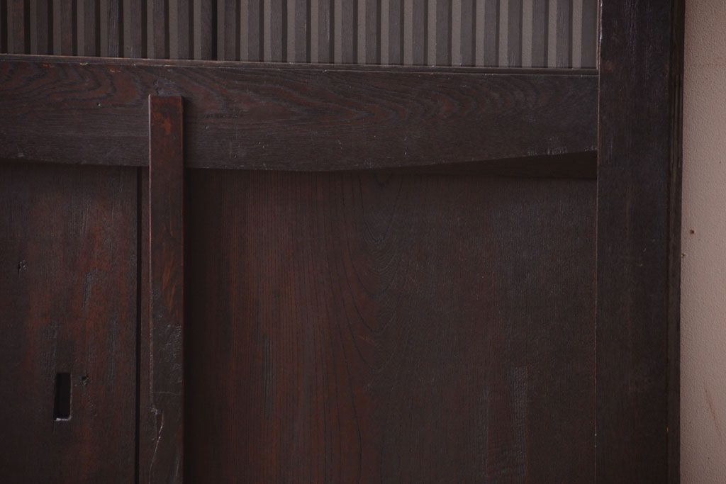 明治大正期　古民具・骨董　総欅材　ガラス入り!アンティーク蔵戸(玄関戸)