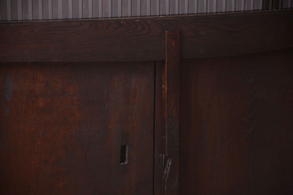 明治大正期　古民具・骨董　総欅材　ガラス入り!アンティーク蔵戸(玄関戸)