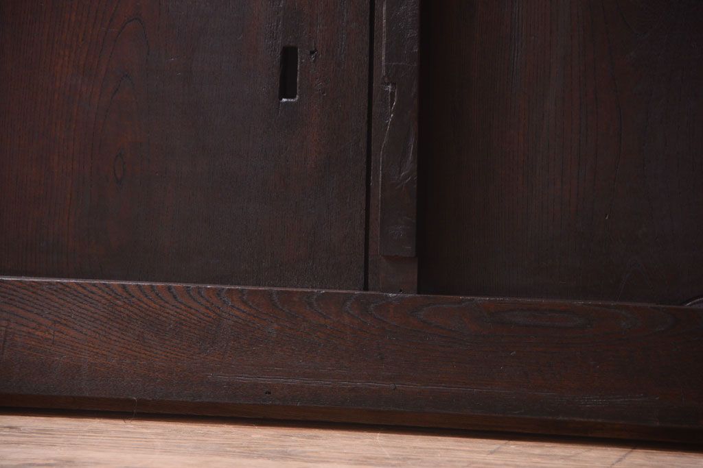 明治大正期　古民具・骨董　総欅材　ガラス入り!アンティーク蔵戸(玄関戸)