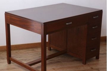 アンティーク家具　天板カバ材!古い木製のシンプルなアンティーク片袖机