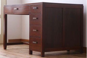 アンティーク家具　天板カバ材!古い木製のシンプルなアンティーク片袖机