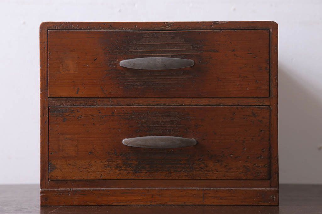 アンティーク家具　古い木製のアンティーク2杯小引き出し(2)
