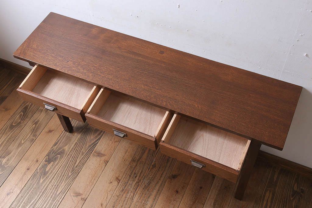 レトロ家具　昭和レトロ　古い木のシンプルな平机(デスク・作業台)(3)