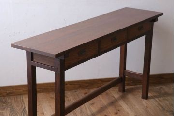 レトロ家具　昭和レトロ　古い木のシンプルな平机(デスク・作業台)(3)