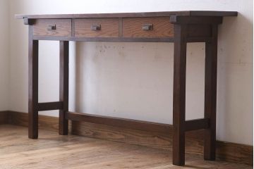 レトロ家具　昭和レトロ　古い木のシンプルな平机(デスク・作業台)(3)