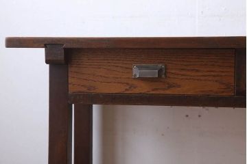 レトロ家具　昭和レトロ　古い木のシンプルな平机(デスク・作業台)(3)