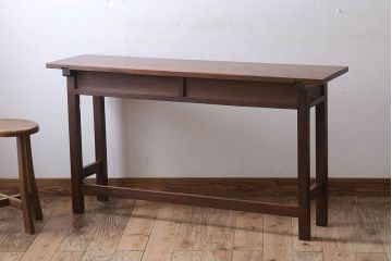 レトロ家具　昭和レトロ　古い木のシンプルな平机(デスク・作業台)(3)