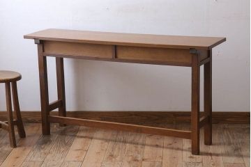 レトロ家具　昭和レトロ　古い木のシンプルな平机(デスク・作業台)(2)