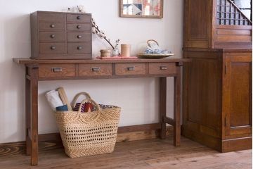 レトロ家具　昭和レトロ　古い木のシンプルな平机(デスク・作業台)(1)