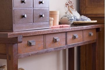 レトロ家具　昭和レトロ　古い木のシンプルな平机(デスク・作業台)(1)