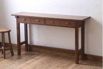 レトロ家具　昭和レトロ　古い木のシンプルな平机(デスク・作業台)(1)