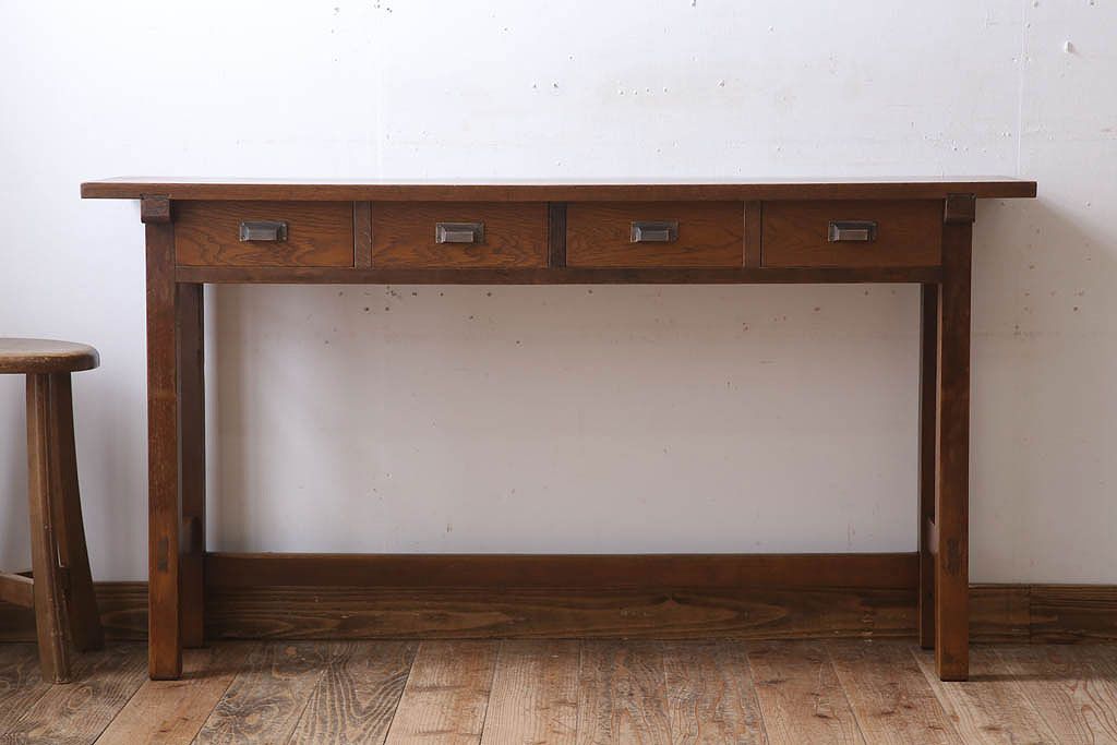 レトロ家具　昭和レトロ　古い木のシンプルな平机(デスク・作業台)(1)