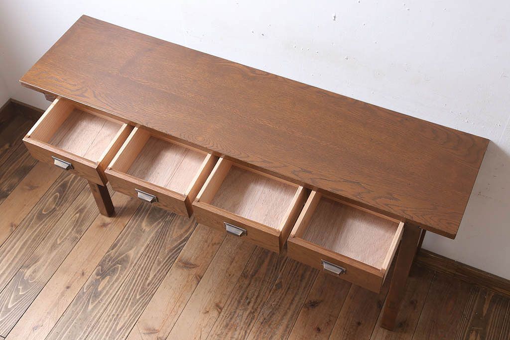 レトロ家具　昭和レトロ　古い木のシンプルな平机(デスク・作業台)(1)