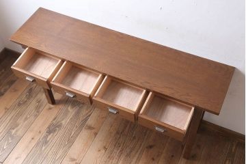 レトロ家具　昭和レトロ　古い木のシンプルな平机(デスク・作業台)(1)