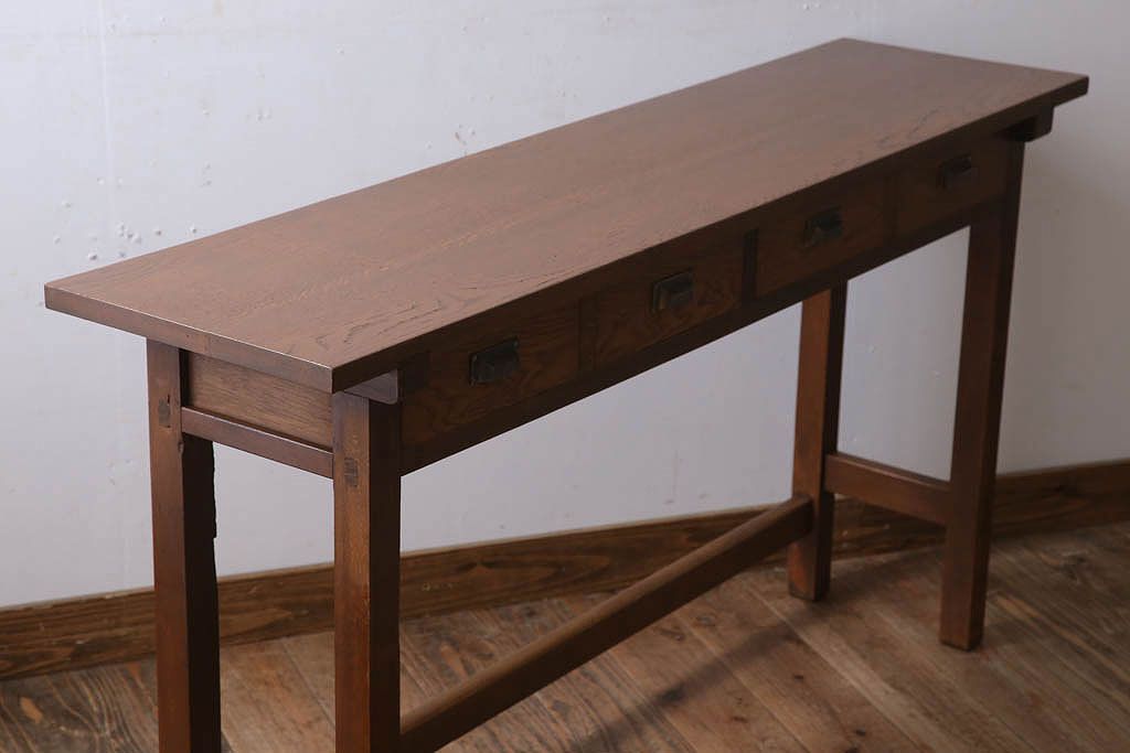 レトロ家具　昭和レトロ　古い木のシンプルな平机(デスク・作業台)(1)