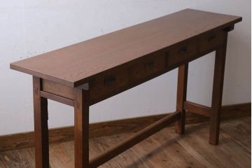 レトロ家具　昭和レトロ　古い木のシンプルな平机(デスク・作業台)(1)