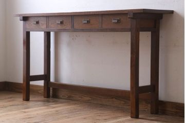 レトロ家具　昭和レトロ　古い木のシンプルな平机(デスク・作業台)(1)