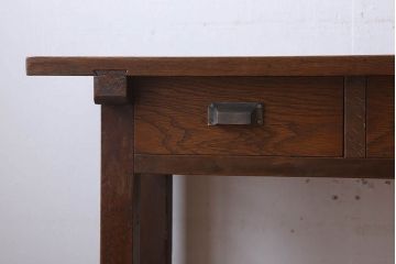 レトロ家具　昭和レトロ　古い木のシンプルな平机(デスク・作業台)(1)
