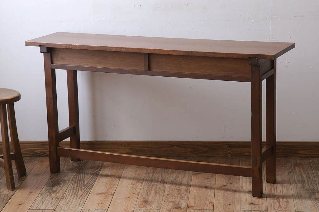 レトロ家具　昭和レトロ　古い木のシンプルな平机(デスク・作業台)(1)